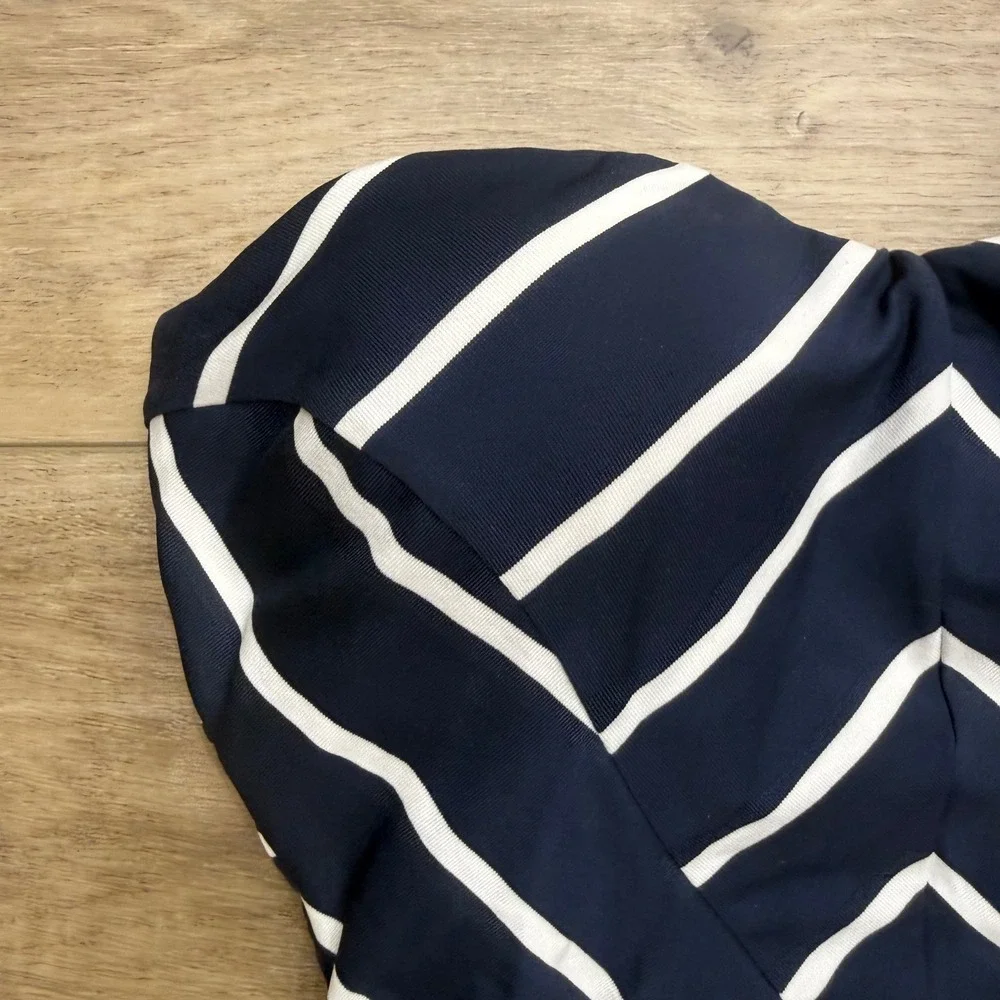 Seafolly Australia Navy Blue White Striped Bandeau One Piece Swimsuit Size 14